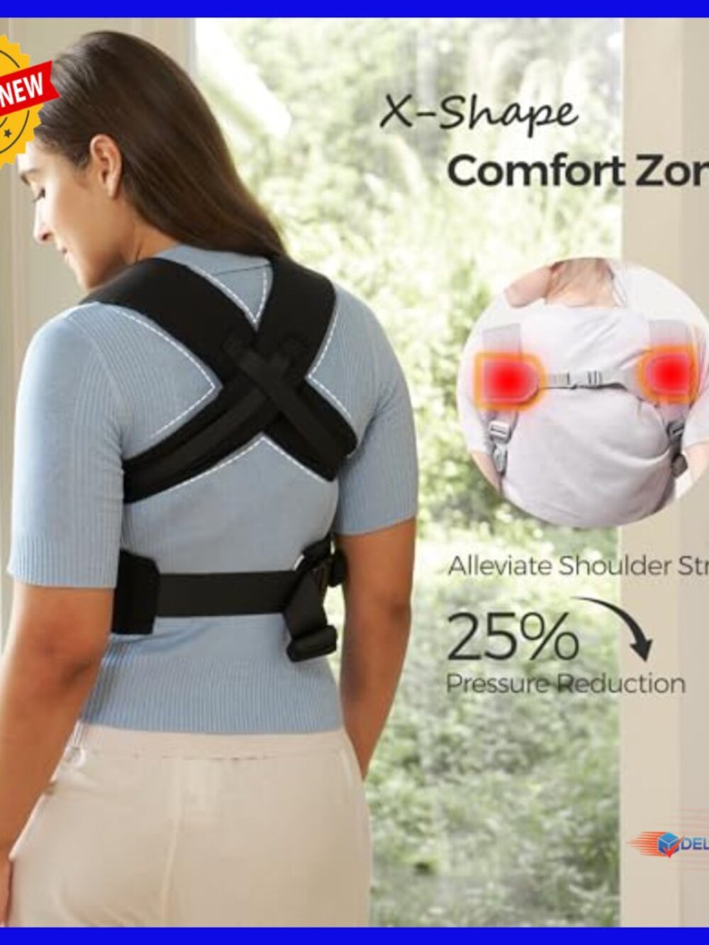Lightweight Newborn Carrier 7-25 lbs Ergonomic Cross-Back Lumbar Support - Picture 5 of 6